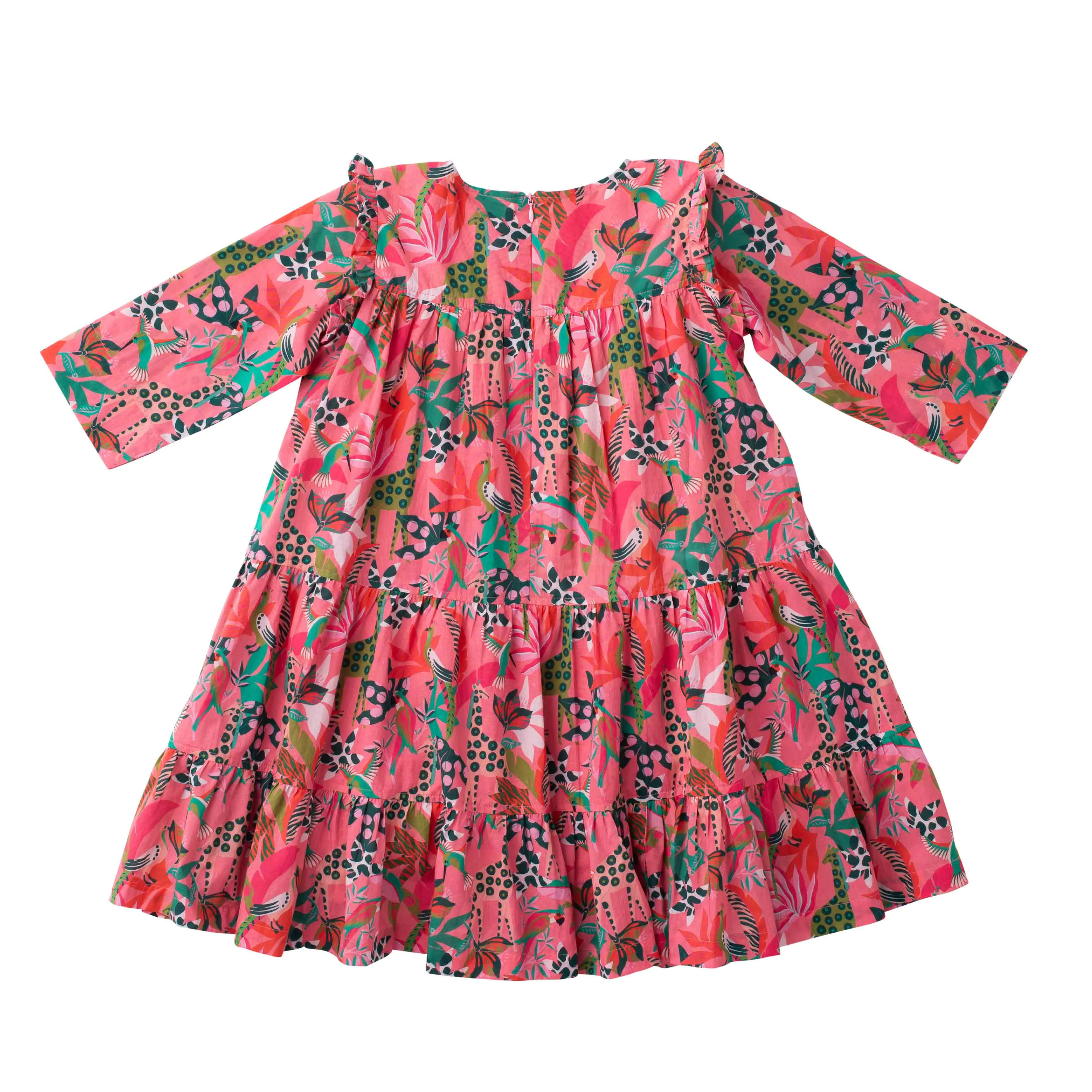 Girls Cece Ruffle Dress, Coral Reef