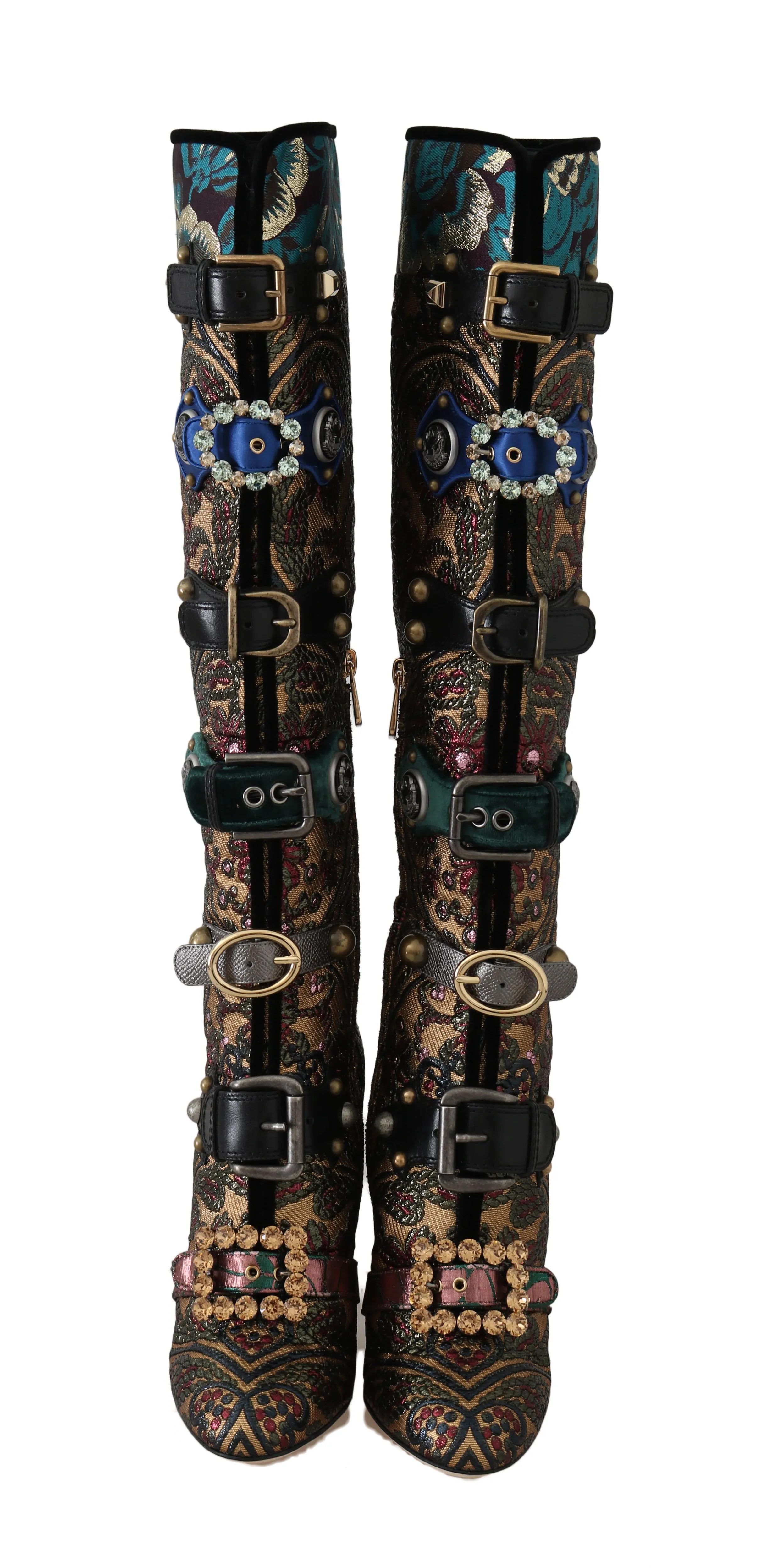 Gold Green Jacquard Crystal Boots