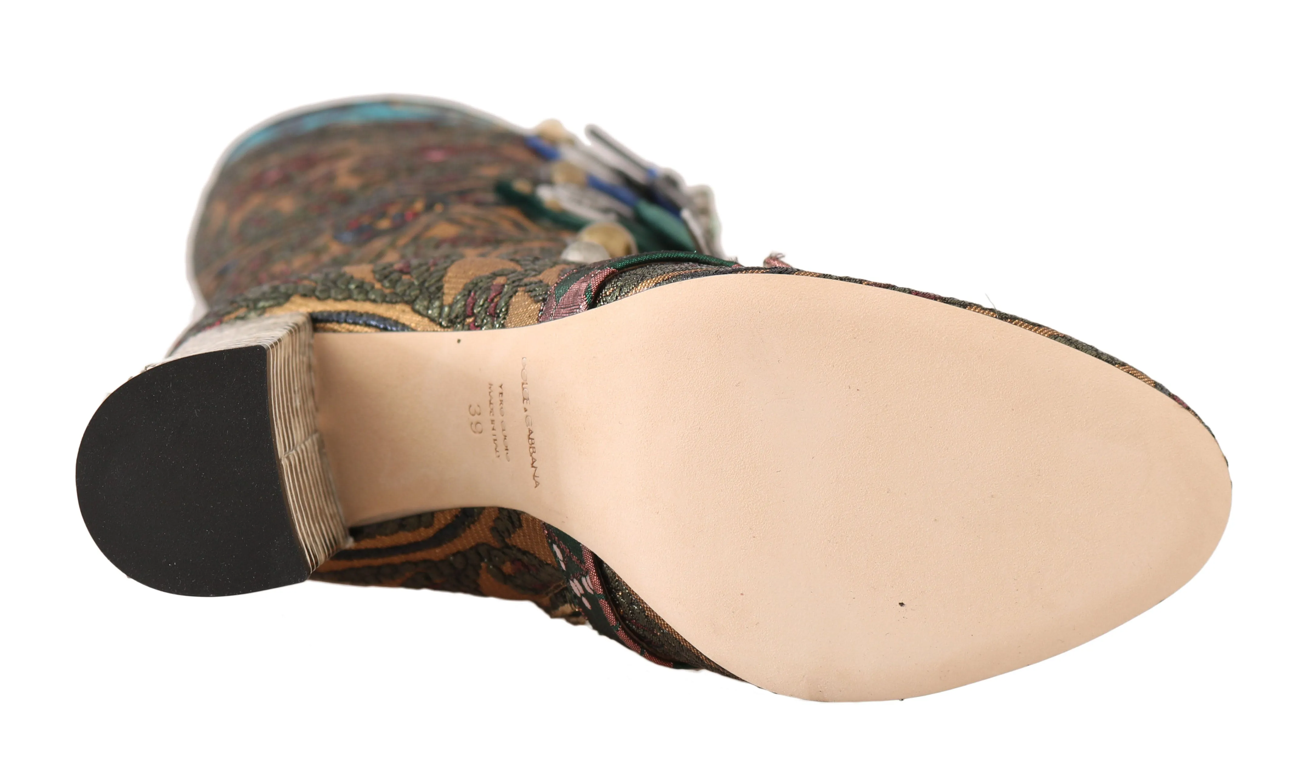 Gold Green Jacquard Crystal Boots