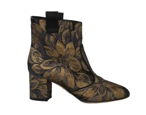 Gold Jacquard Floral Ankle Boots