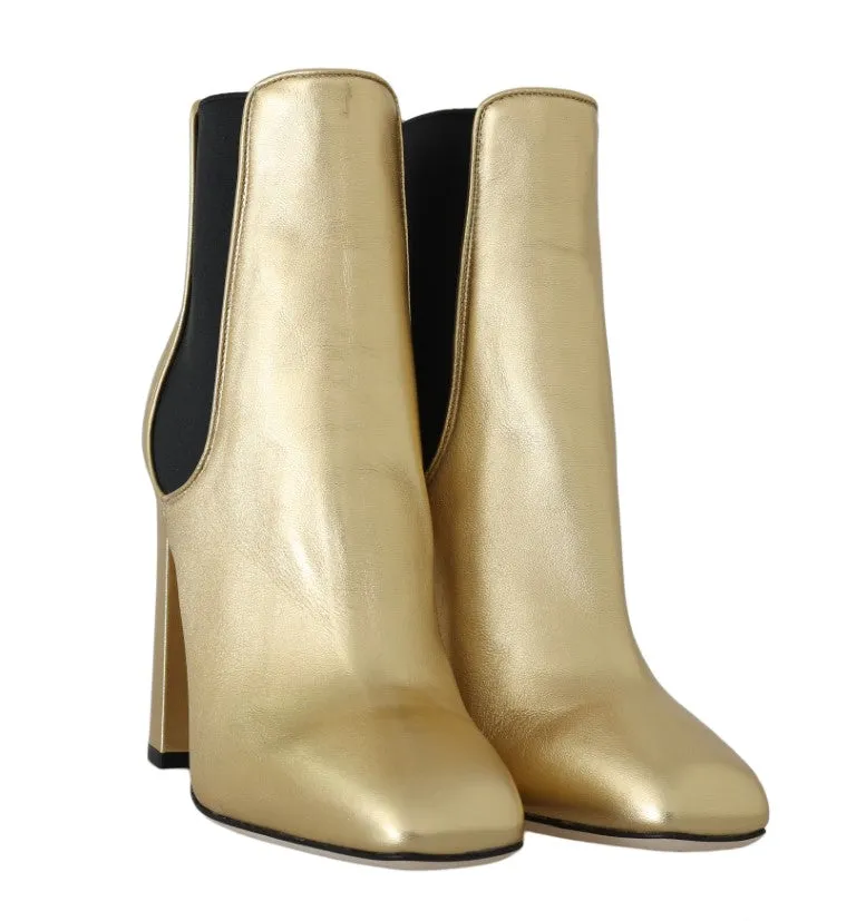 Gold Leather Heels Chelsea Boots