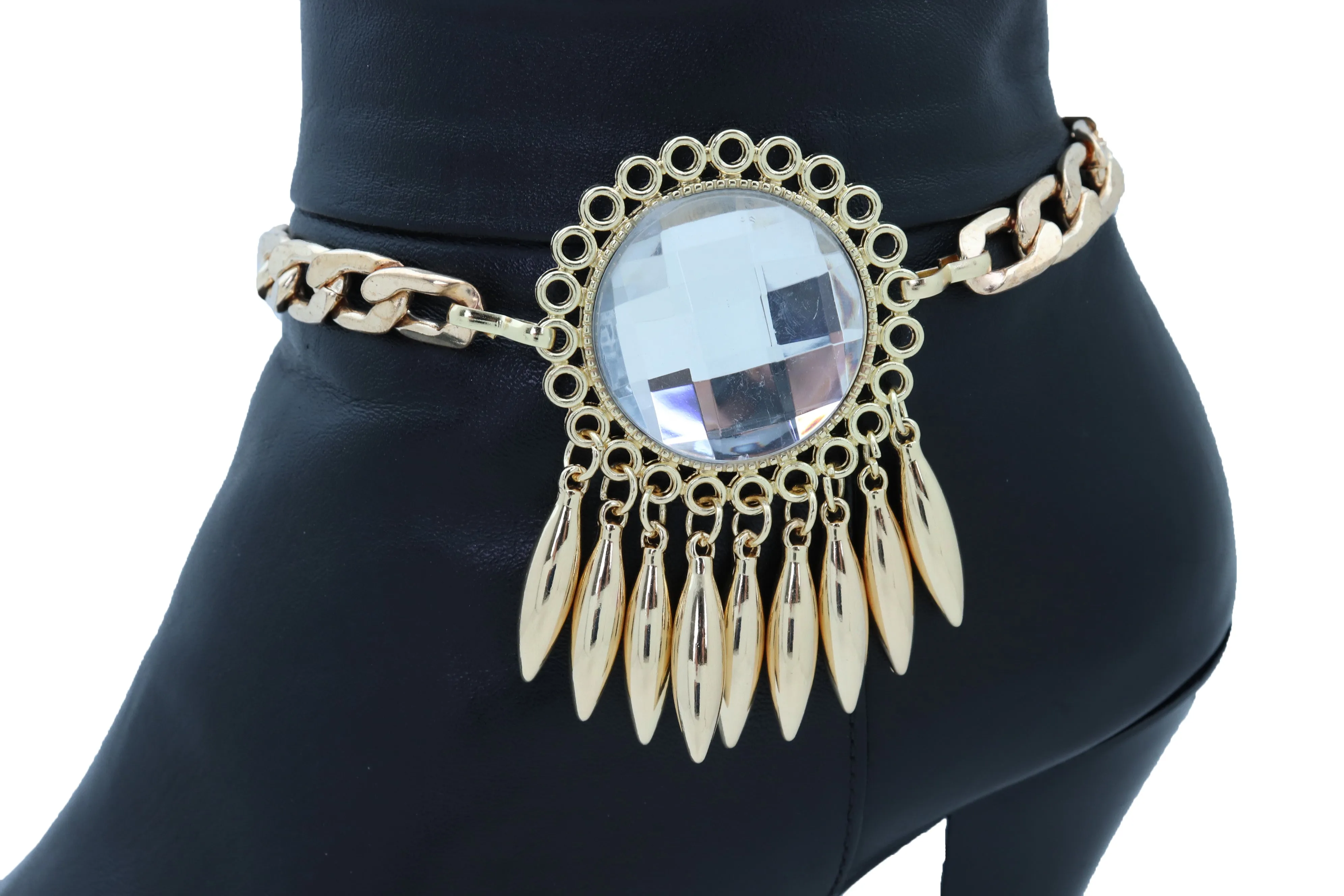 Gold Metal Boot Chain Bracelet Shoe Anklet Bling Sun Flower Shiny Charm
