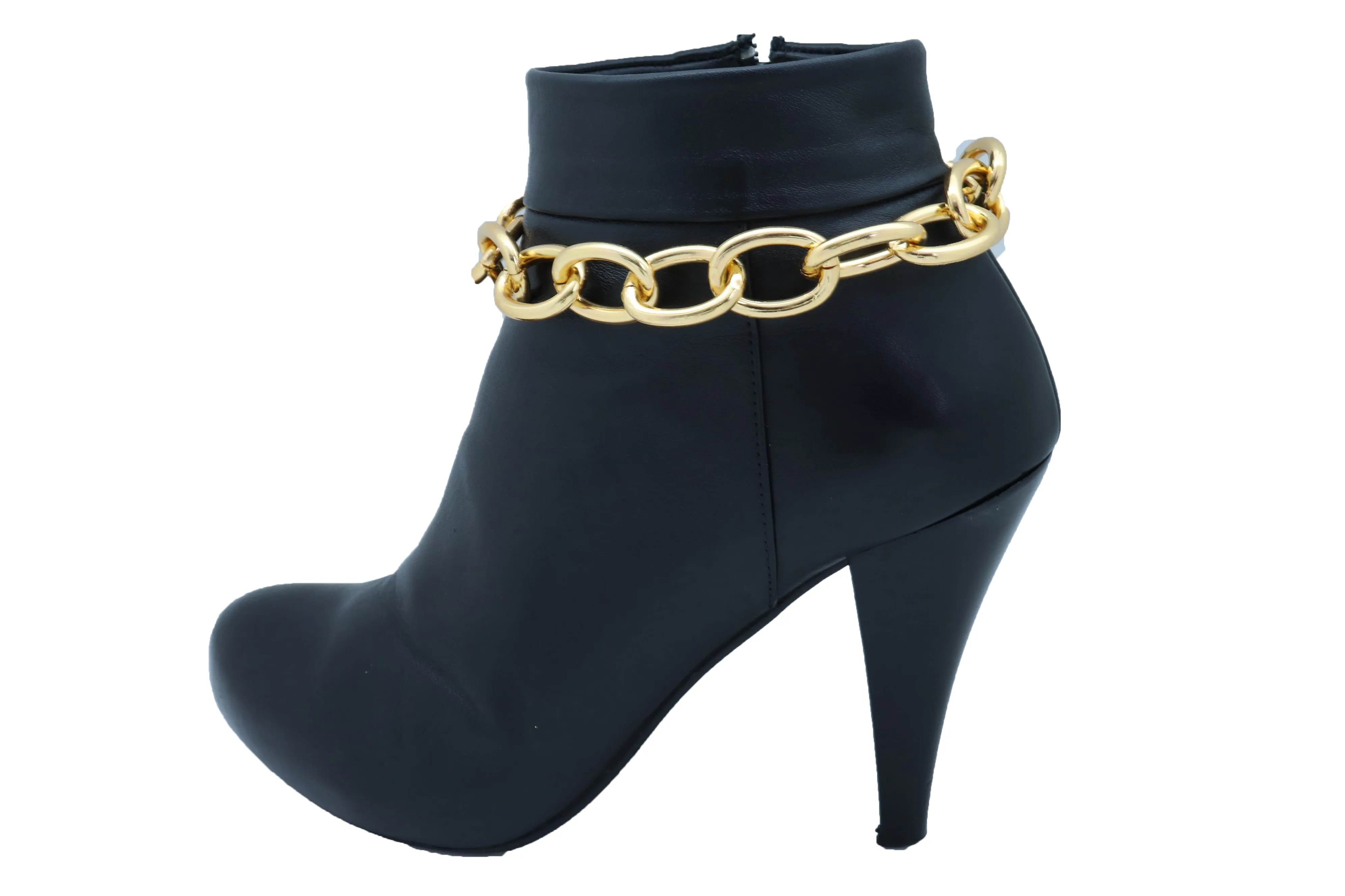 Gold Metal Chunky Chain Thick Links Boot Bracelet Shoe Band Anklet Strap