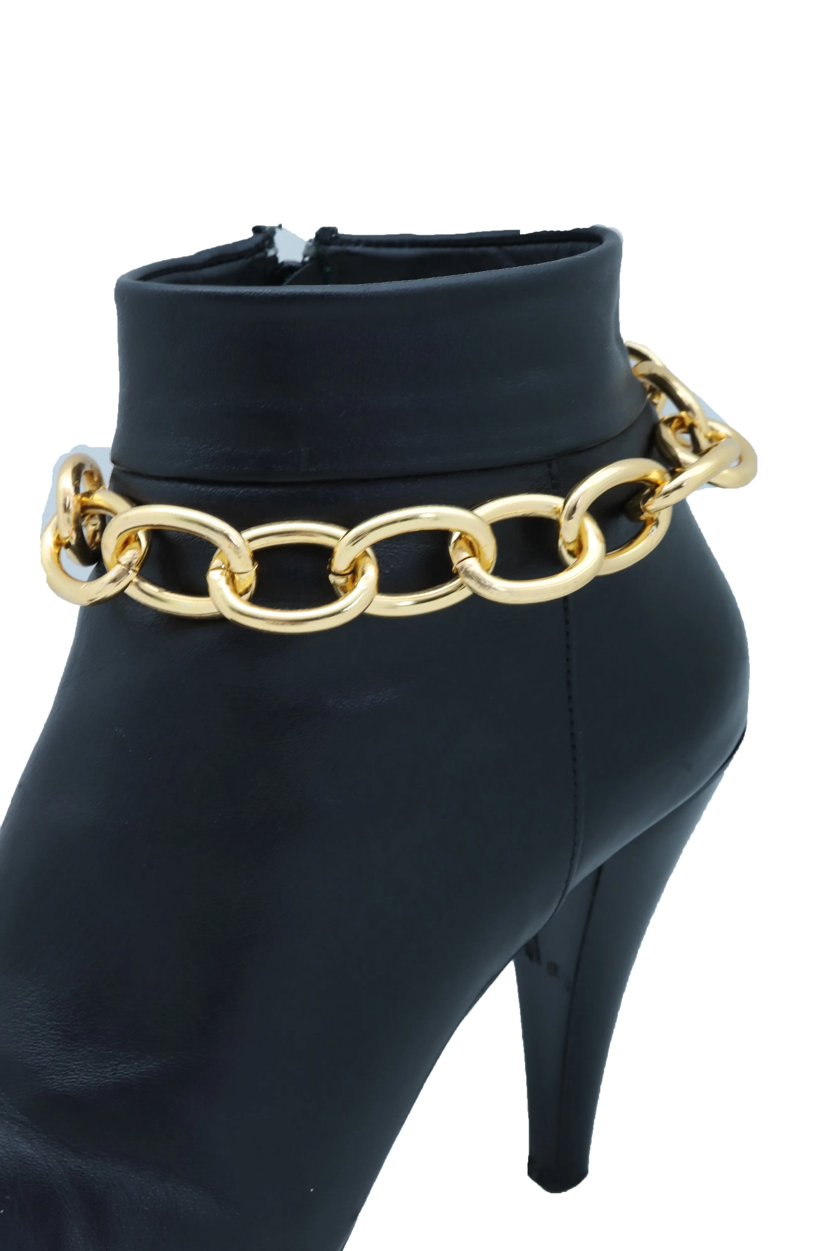 Gold Metal Chunky Chain Thick Links Boot Bracelet Shoe Band Anklet Strap