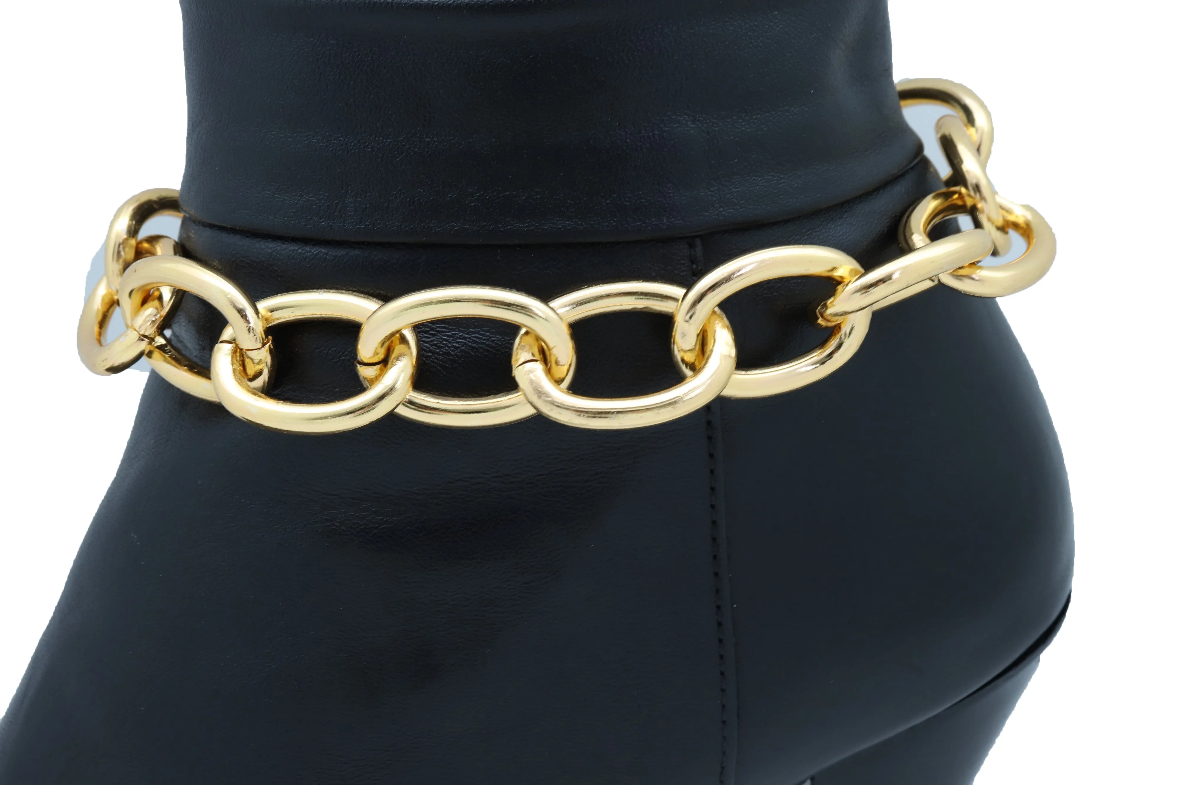 Gold Metal Chunky Chain Thick Links Boot Bracelet Shoe Band Anklet Strap