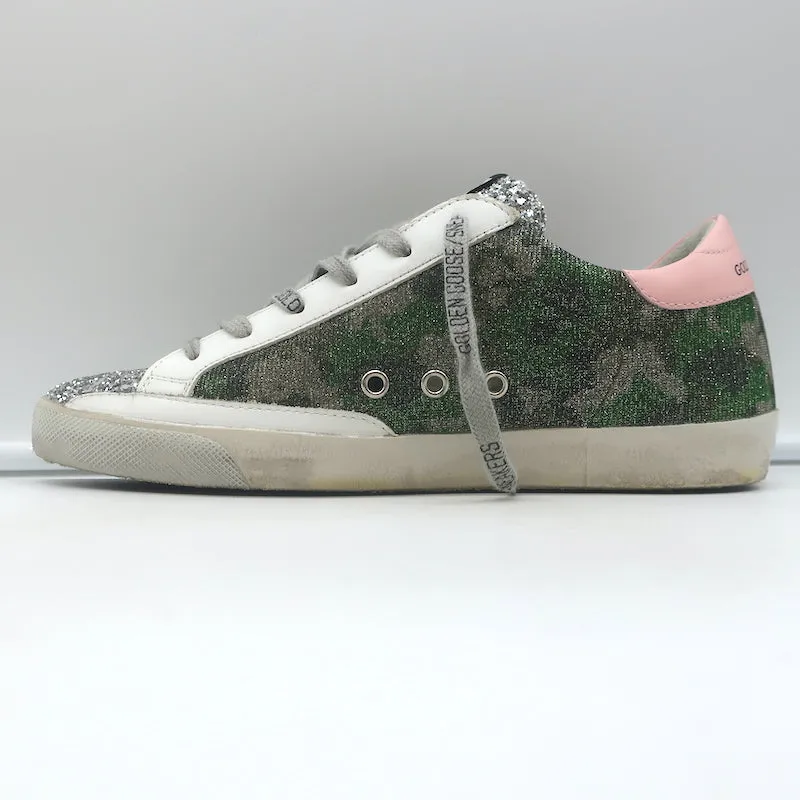 Golden Goose Glitter Camouflage Superstar Sneakers Silver/Green Size 39 NEW