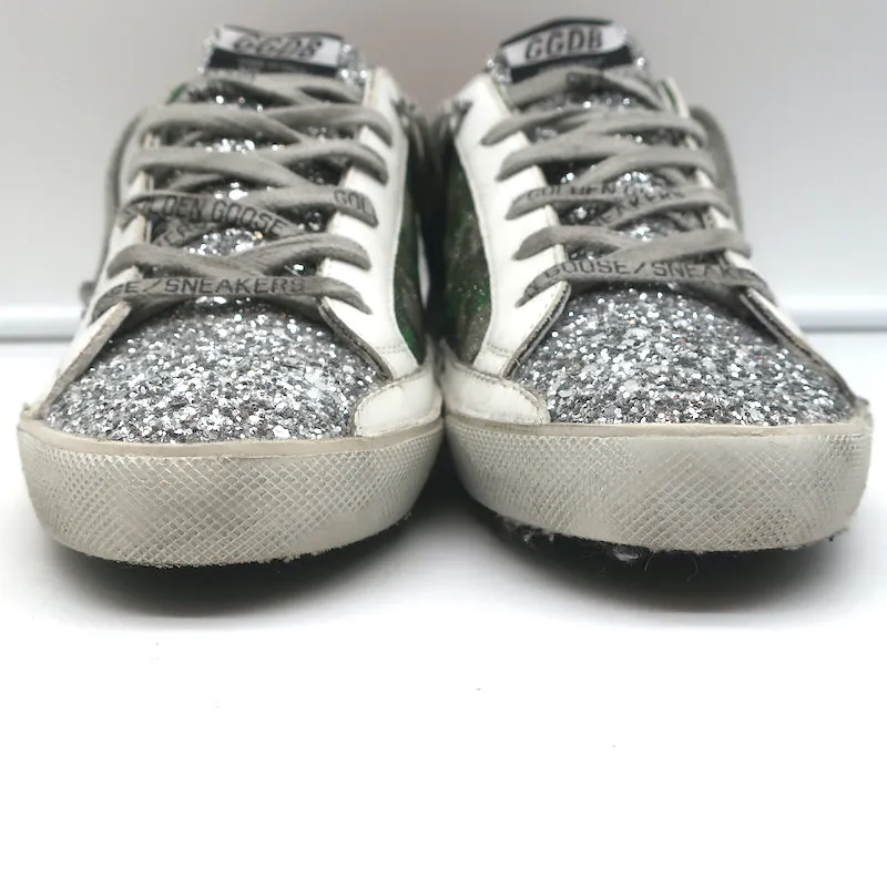 Golden Goose Glitter Camouflage Superstar Sneakers Silver/Green Size 39 NEW