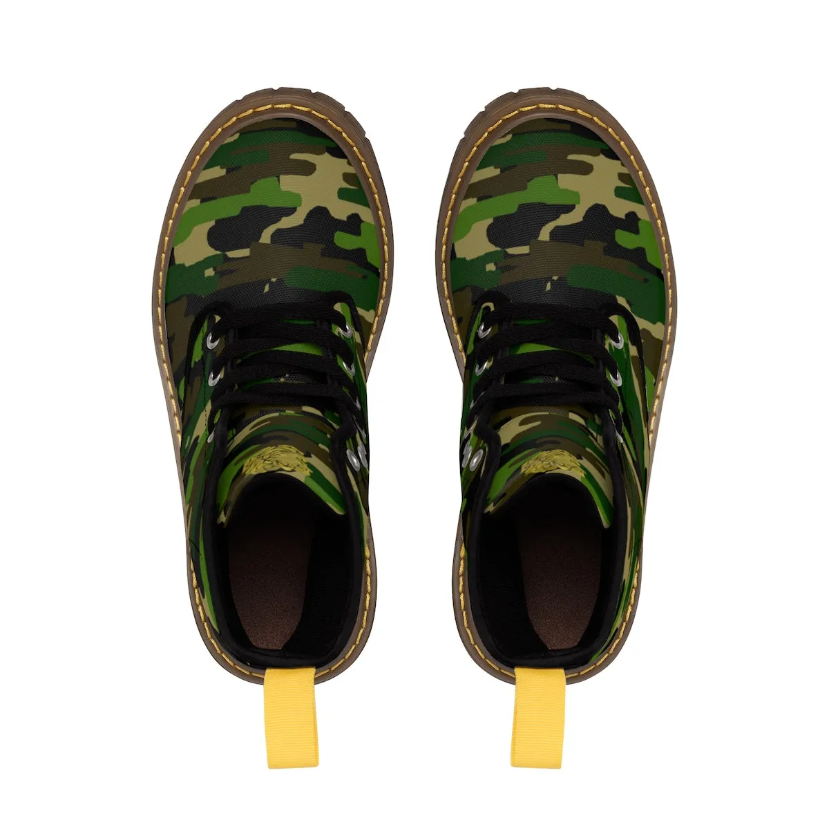 Green Camo Men's Boots, Army Military Camouflage Print Lace-Up Winter Cap Toe Shoes