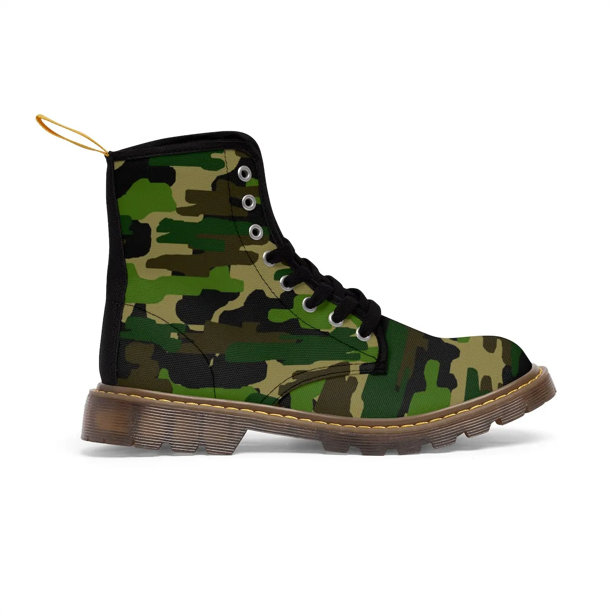 Green Camo Men's Boots, Army Military Camouflage Print Lace-Up Winter Cap Toe Shoes