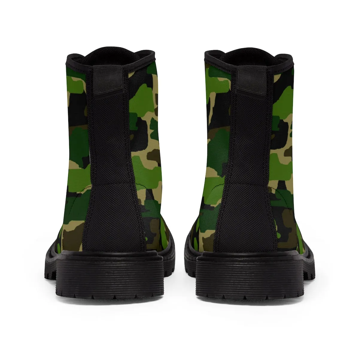 Green Camo Men's Boots, Army Military Camouflage Print Lace-Up Winter Cap Toe Shoes