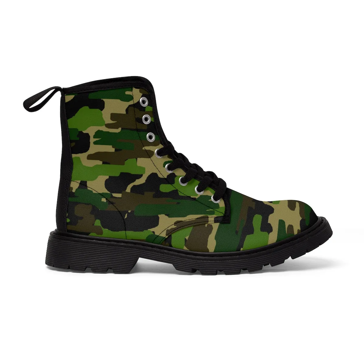 Green Camo Men's Boots, Army Military Camouflage Print Lace-Up Winter Cap Toe Shoes