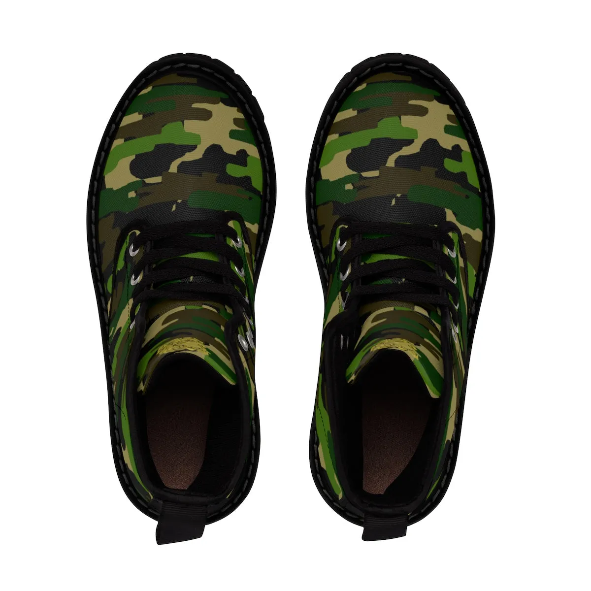 Green Camo Men's Boots, Army Military Camouflage Print Lace-Up Winter Cap Toe Shoes