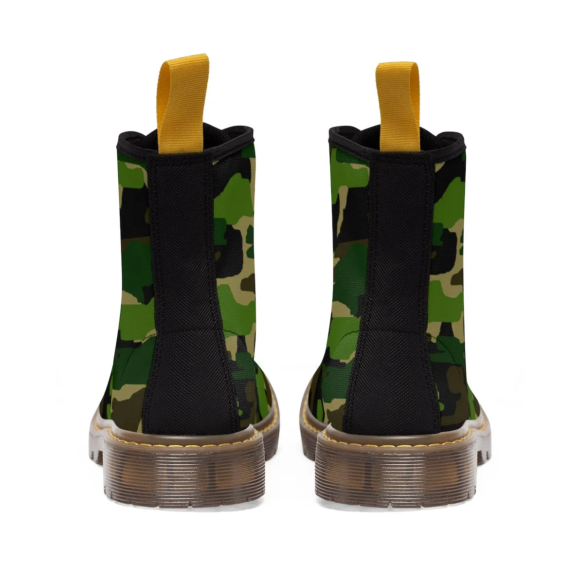 Green Camo Men's Boots, Army Military Camouflage Print Lace-Up Winter Cap Toe Shoes