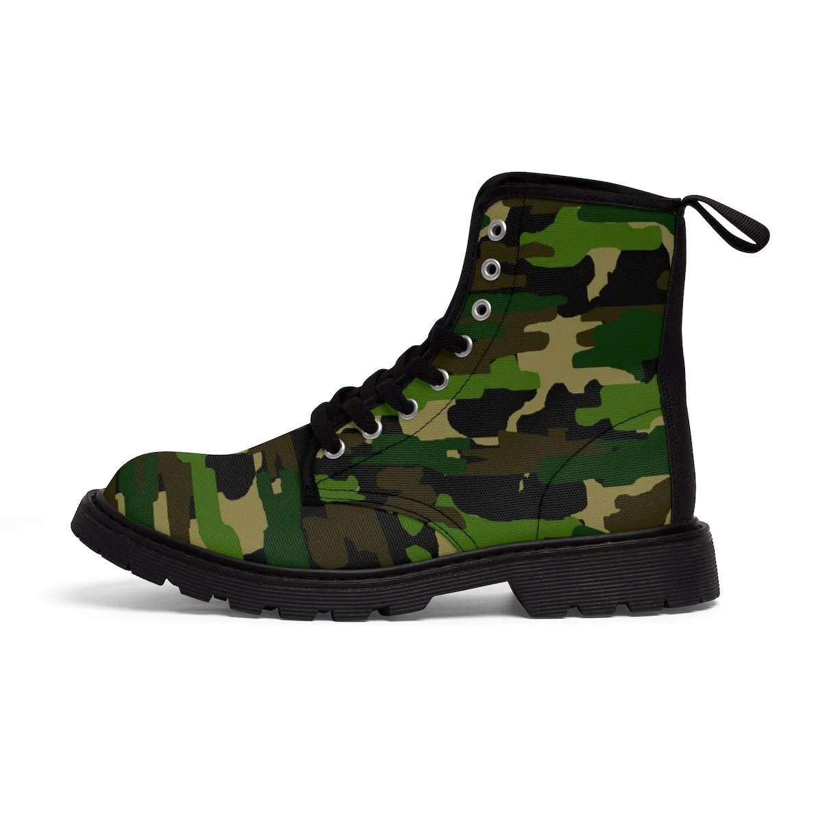 Green Camo Men's Boots, Army Military Camouflage Print Lace-Up Winter Cap Toe Shoes