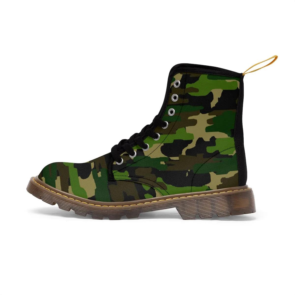 Green Camo Men's Boots, Army Military Camouflage Print Lace-Up Winter Cap Toe Shoes