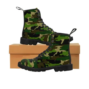 Green Camo Men's Boots, Army Military Camouflage Print Lace-Up Winter Cap Toe Shoes