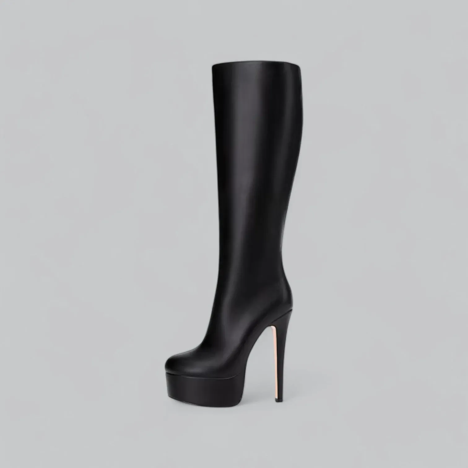 High Knee Leather Barrel Boots | Platform Style, Round Toe Design, Comfortable Fit for Women