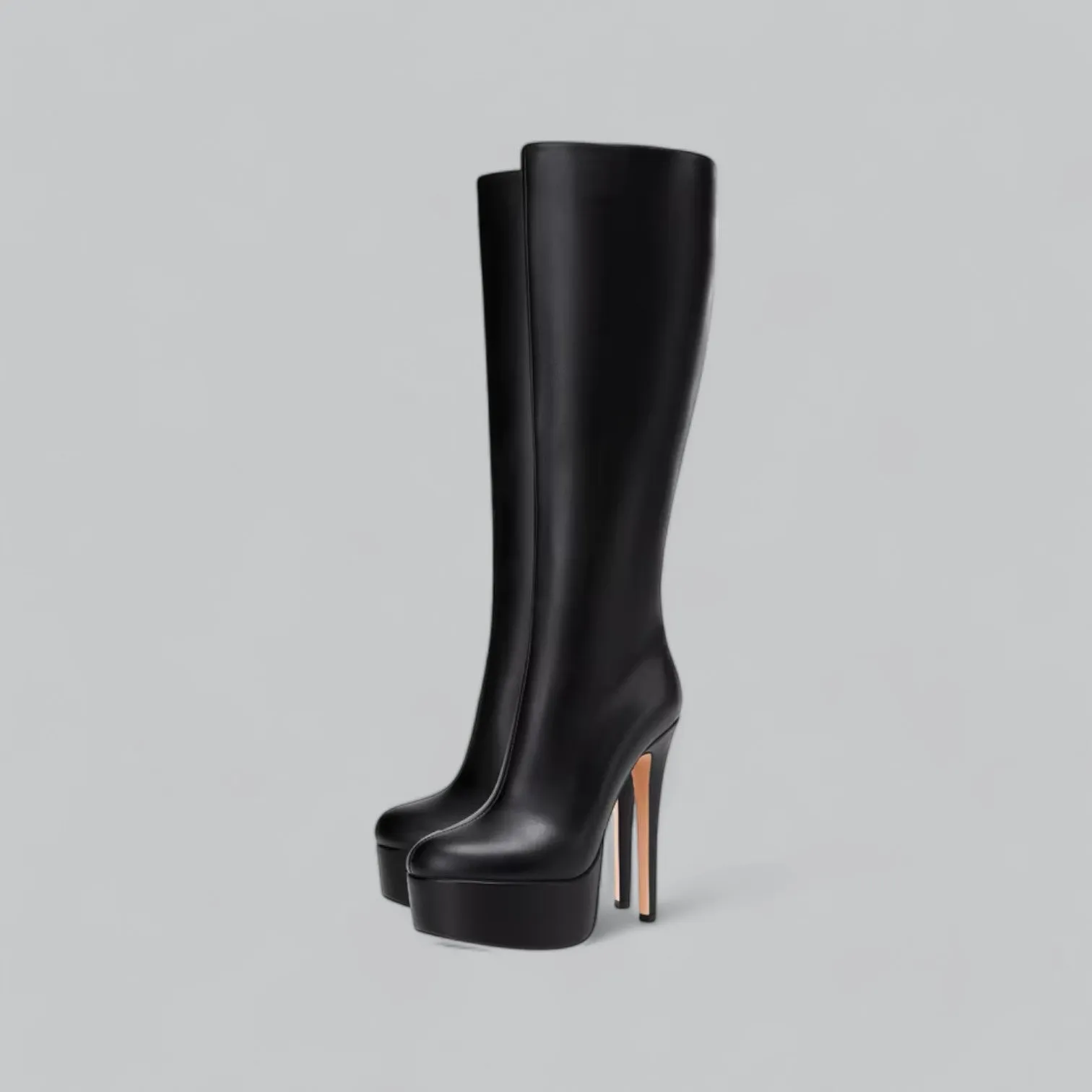 High Knee Leather Barrel Boots | Platform Style, Round Toe Design, Comfortable Fit for Women