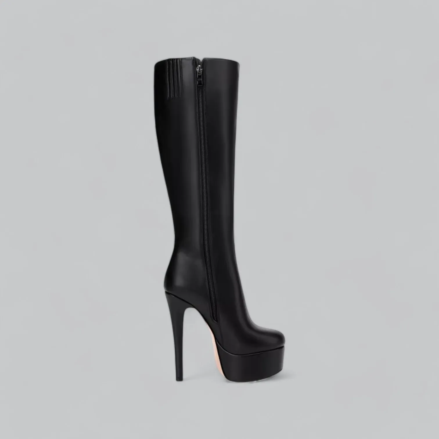 High Knee Leather Barrel Boots | Platform Style, Round Toe Design, Comfortable Fit for Women