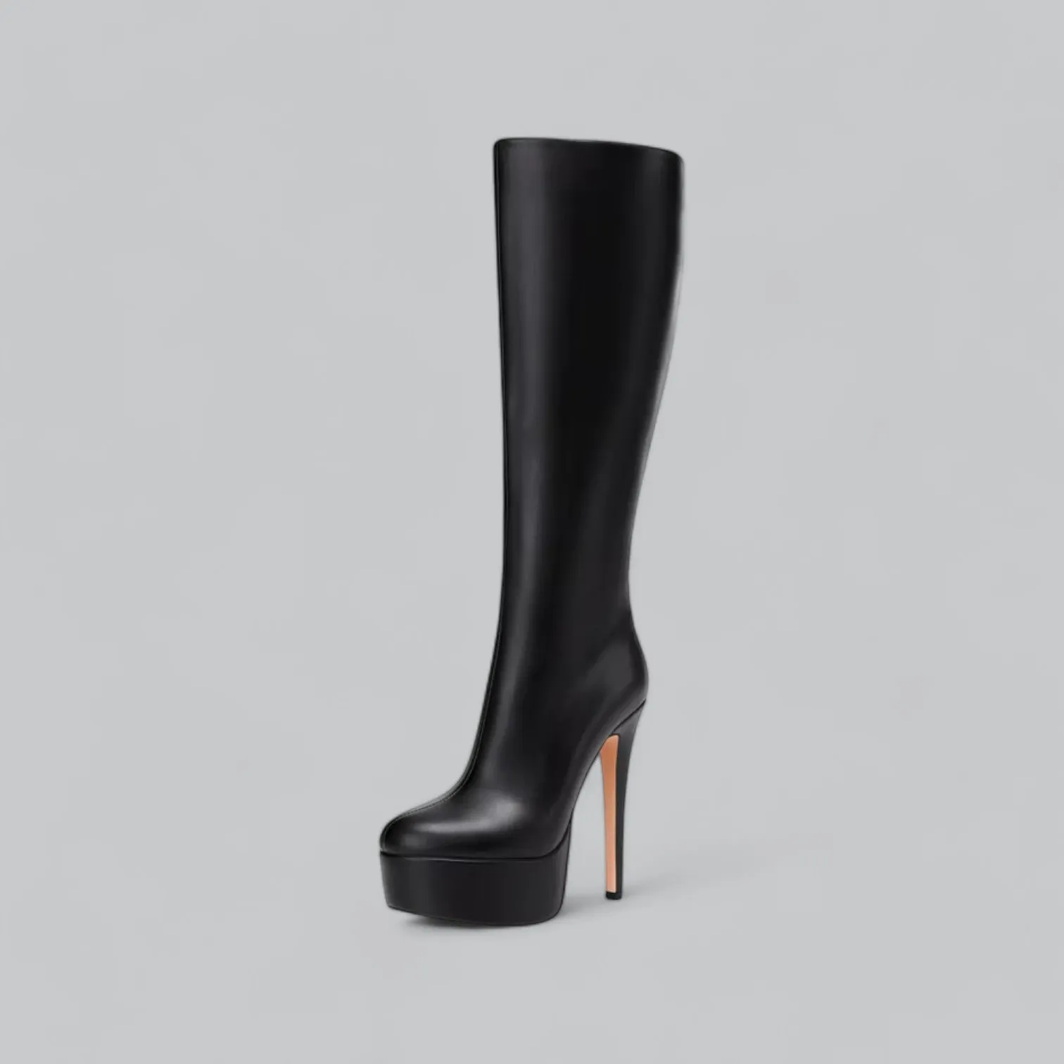 High Knee Leather Barrel Boots | Platform Style, Round Toe Design, Comfortable Fit for Women