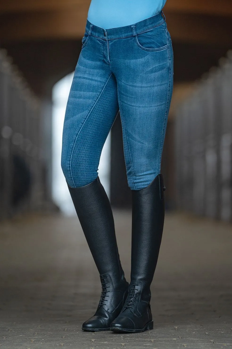 HKM Riding Breeches Denim Silicone Full Seat