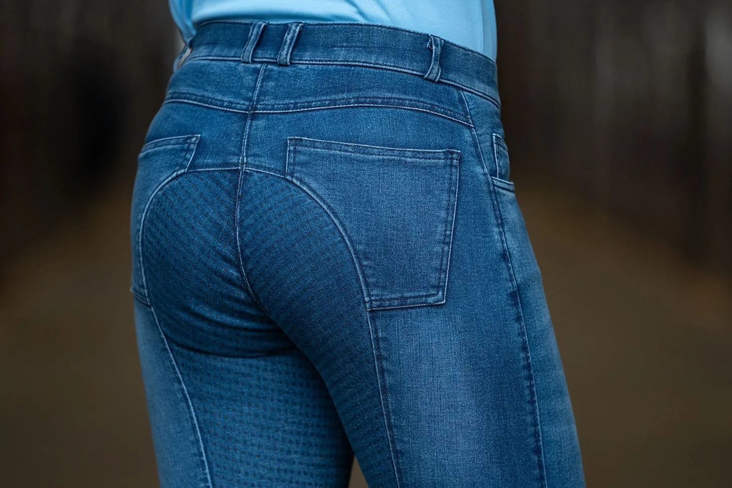 HKM Riding Breeches Denim Silicone Full Seat