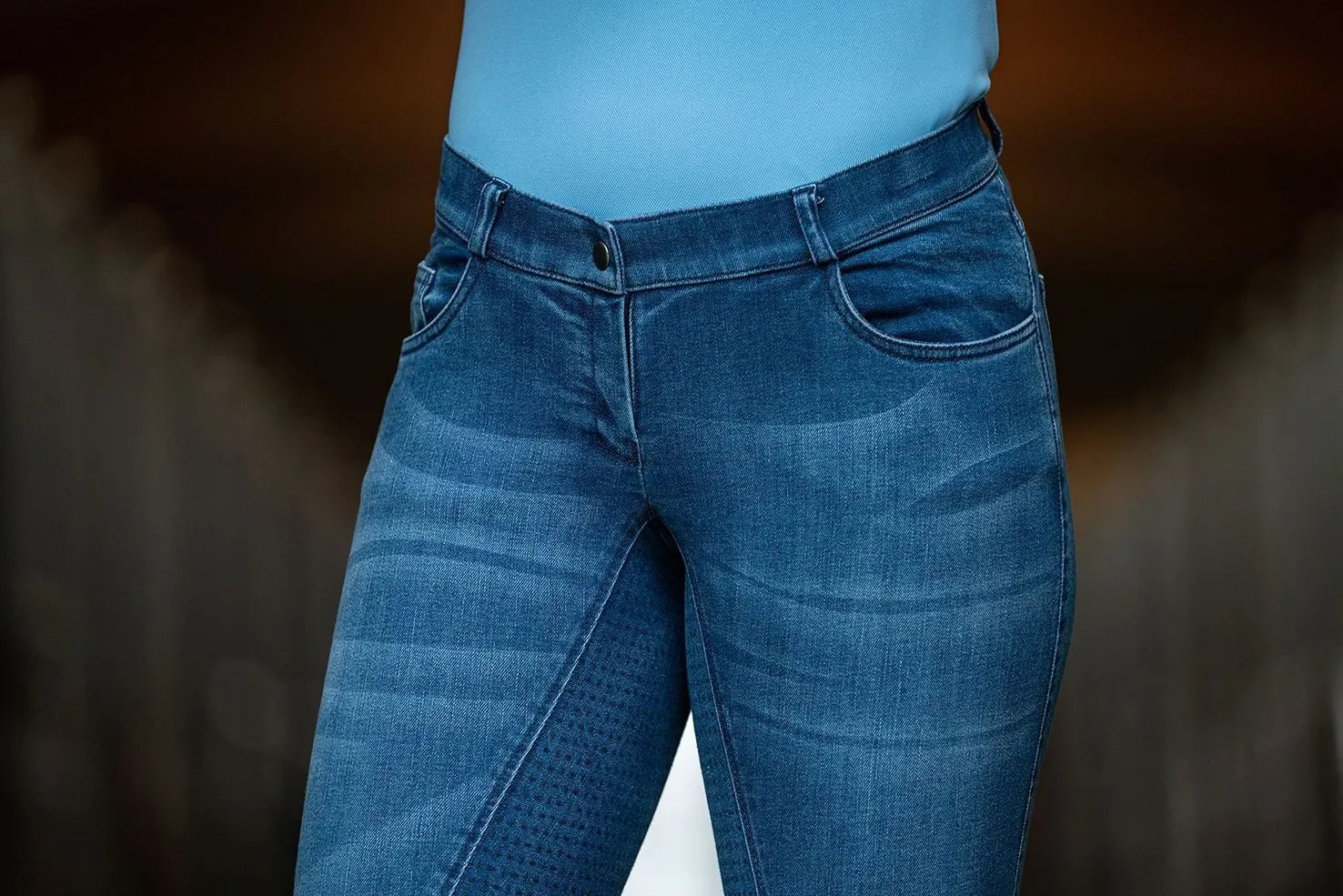 HKM Riding Breeches Denim Silicone Full Seat