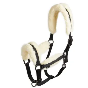 Horse Riding Synthetic Sheepskin Halter for Horse - Black/Beige