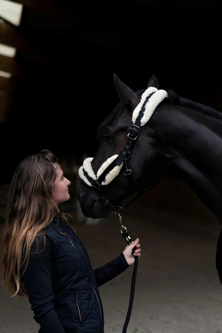 Horse Riding Synthetic Sheepskin Halter for Horse - Black/Beige