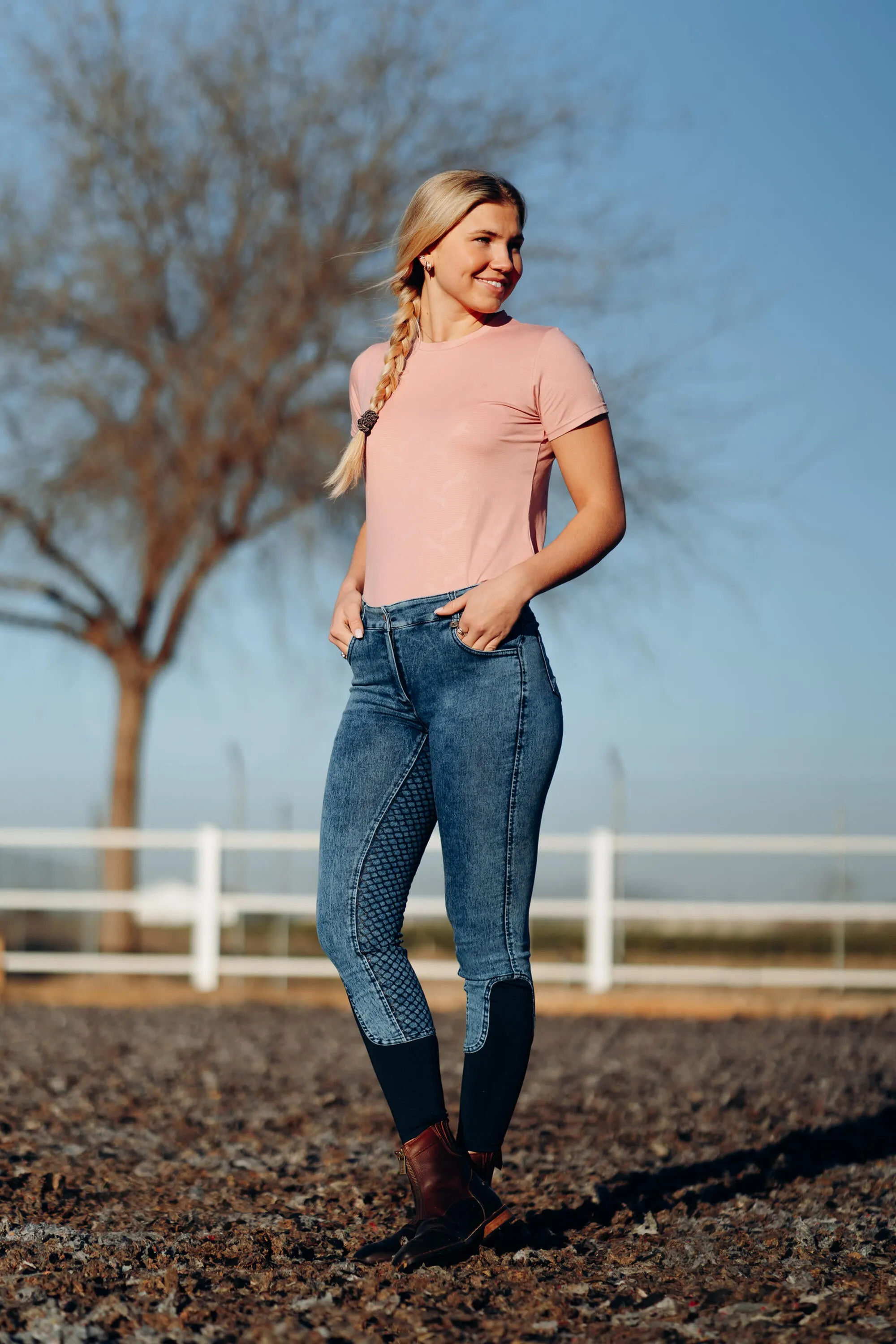 Horze Delia Ladies Denim Breeches Light Denim