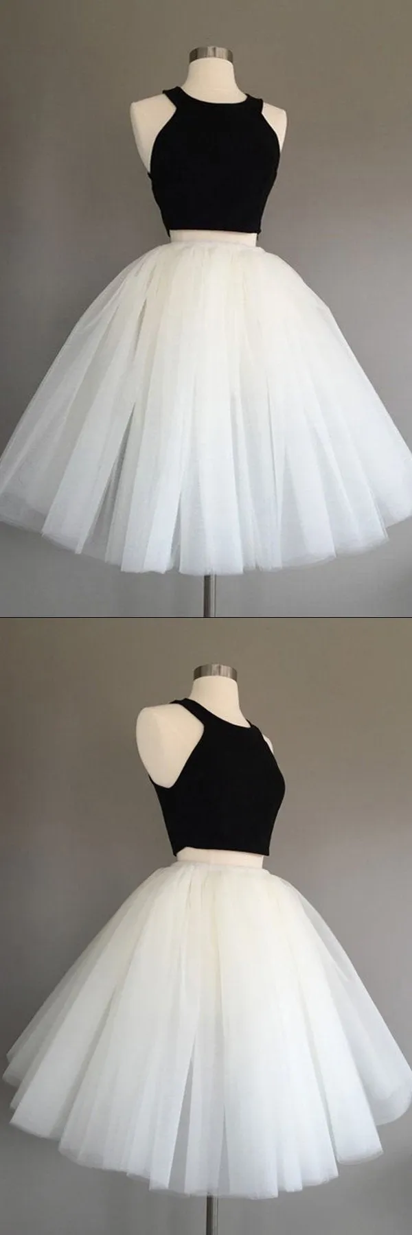 Ivory Two Piece Tulle Halter Knee-Length Sleeveless Short Homecoming Dress, MH234