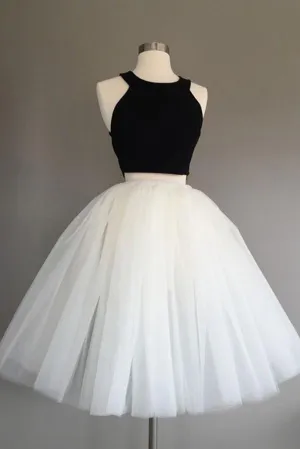 Ivory Two Piece Tulle Halter Knee-Length Sleeveless Short Homecoming Dress, MH234