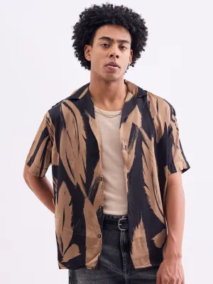Khaki Abstract Print Resort Shirt
