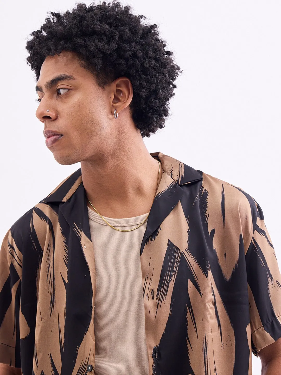 Khaki Abstract Print Resort Shirt