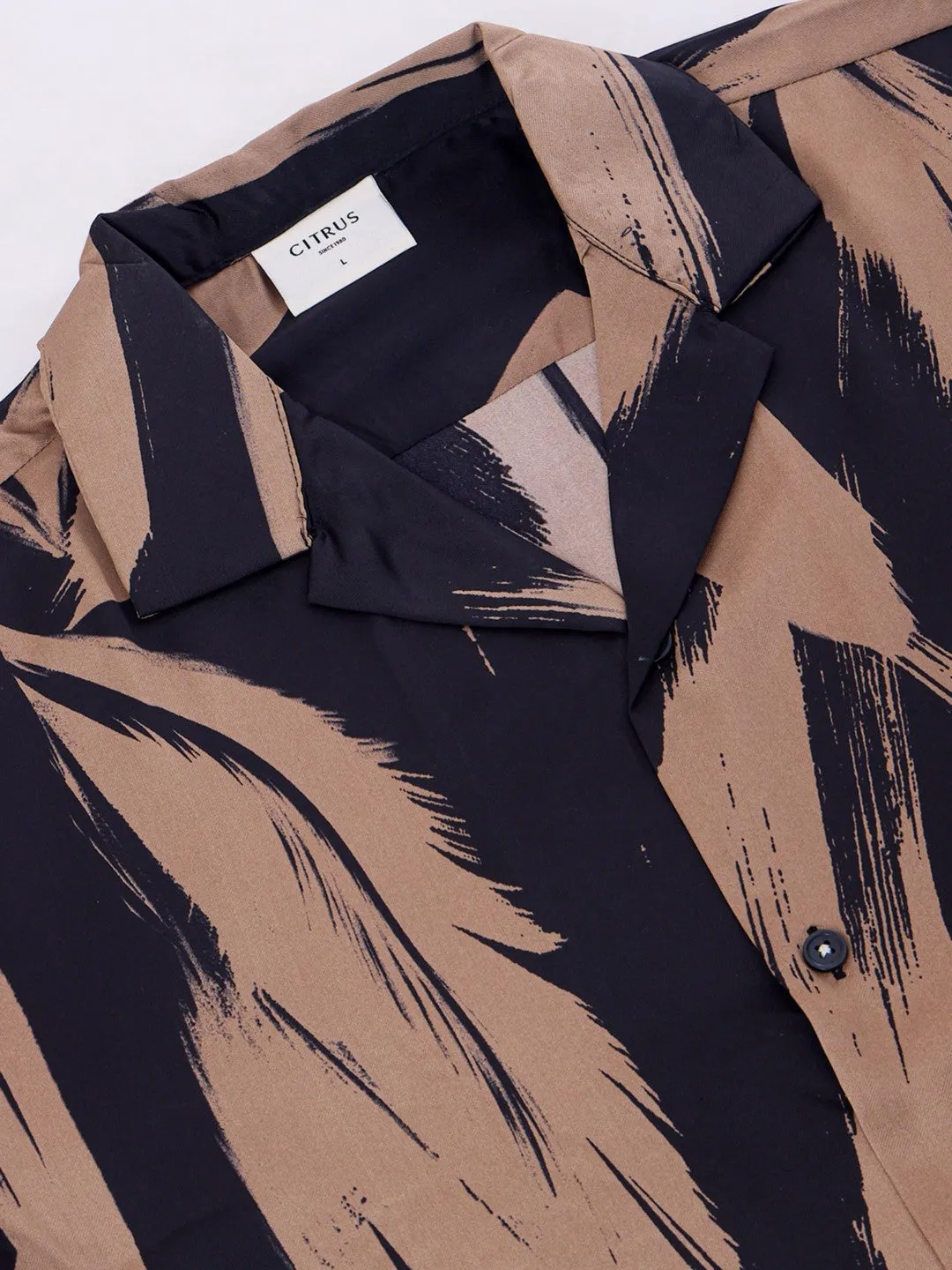 Khaki Abstract Print Resort Shirt