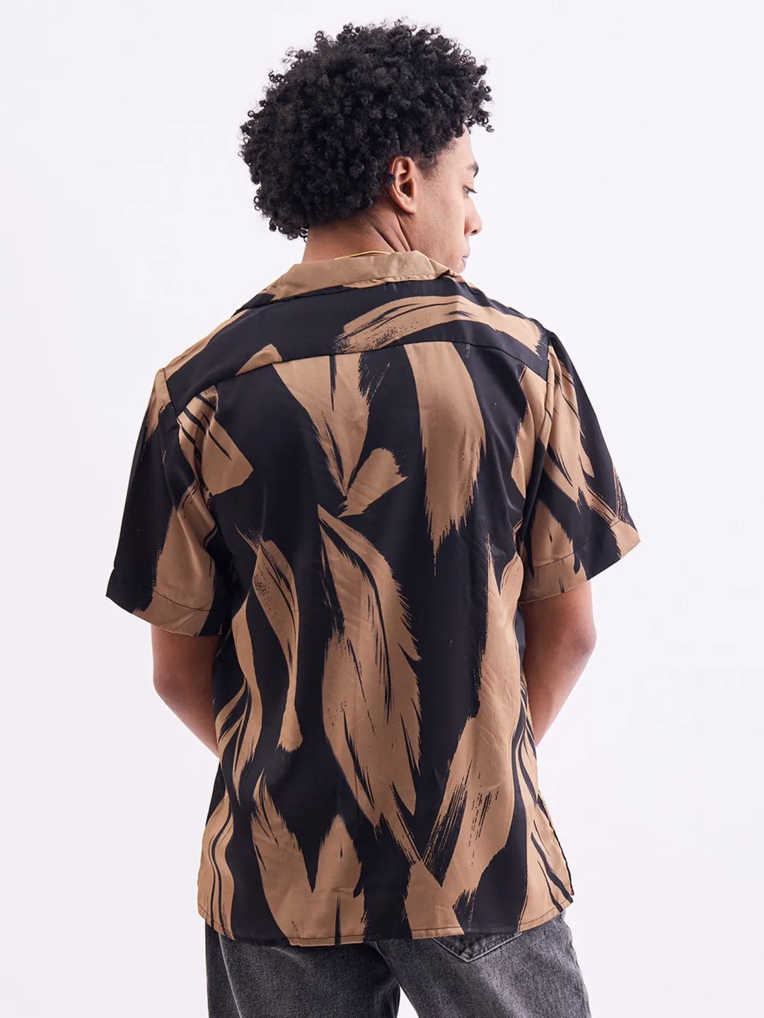 Khaki Abstract Print Resort Shirt