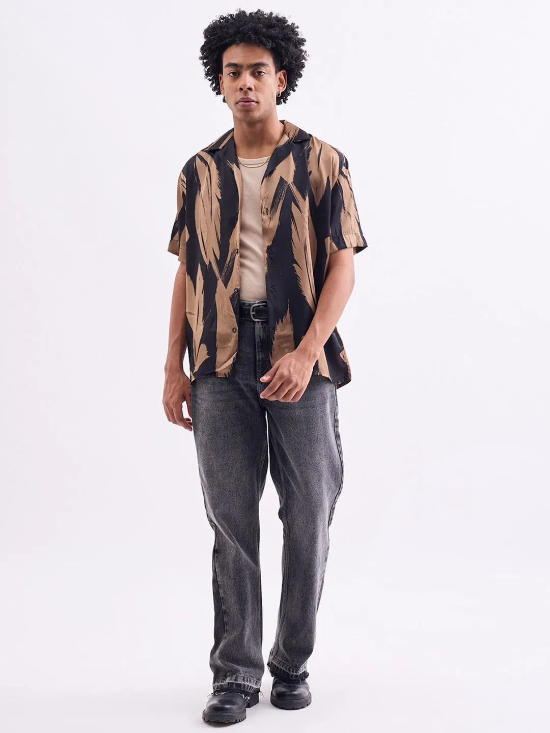 Khaki Abstract Print Resort Shirt