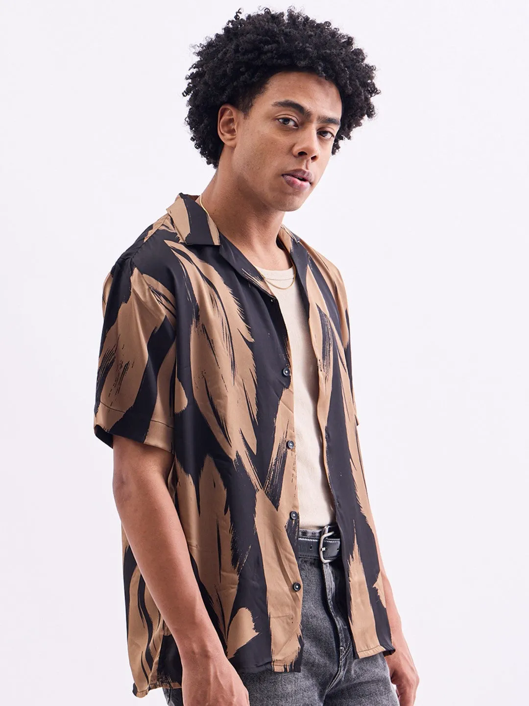 Khaki Abstract Print Resort Shirt