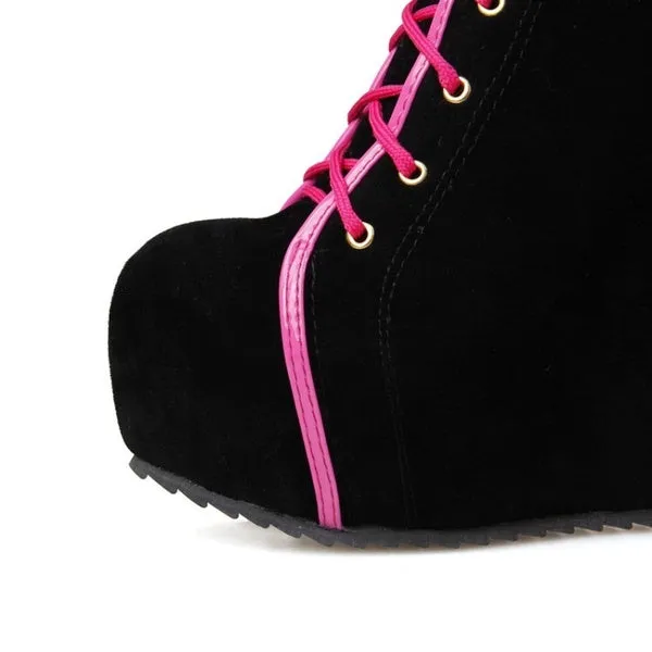 Knee High Boots Winter Warm Shoes Lace-Up High Heels Boots Platform Height Increasing Shoes
