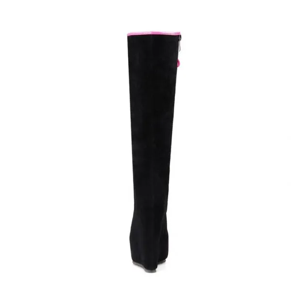 Knee High Boots Winter Warm Shoes Lace-Up High Heels Boots Platform Height Increasing Shoes