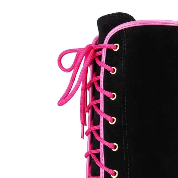Knee High Boots Winter Warm Shoes Lace-Up High Heels Boots Platform Height Increasing Shoes