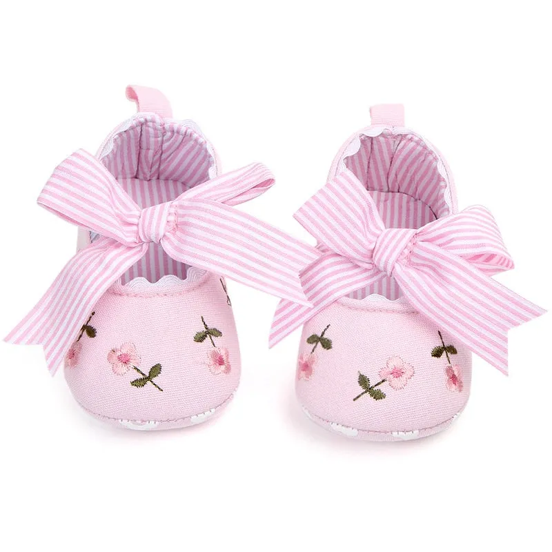 Lace Soft Shoes with Non-Slip Soles and Floral Embroidery for Baby Girls