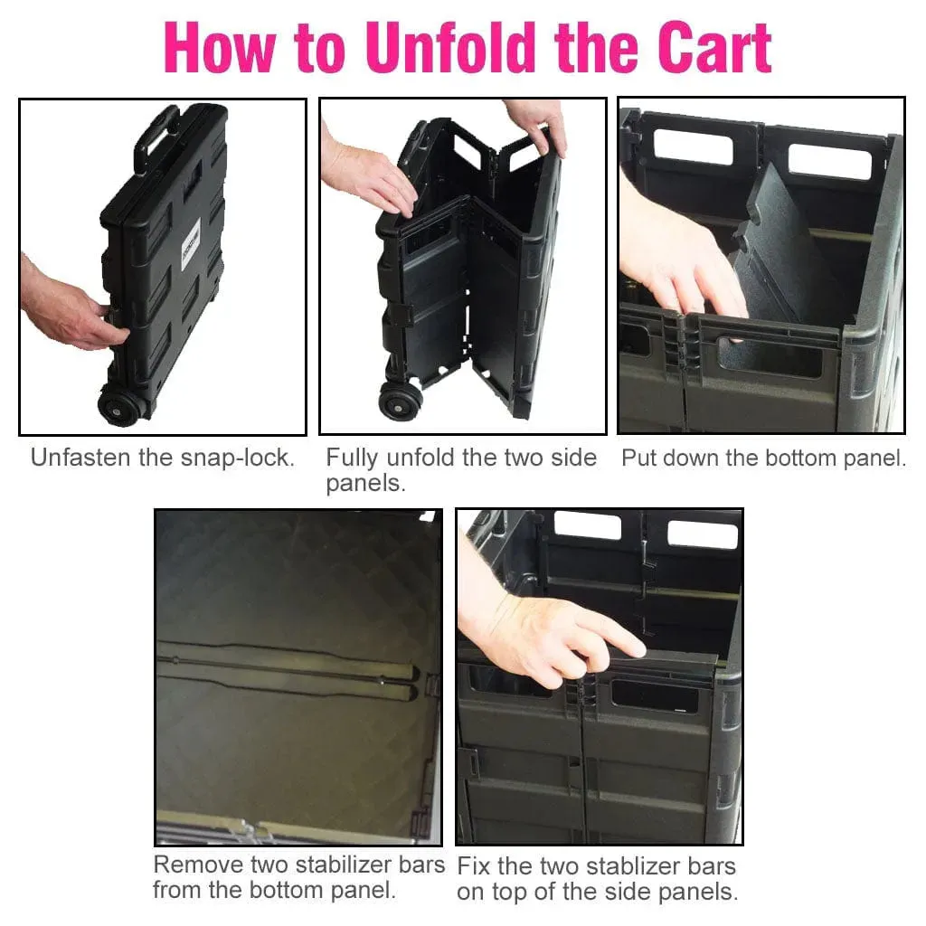 Large Car Boot Folding Cart Foldable Rolling Trolley Shopping Storage Box