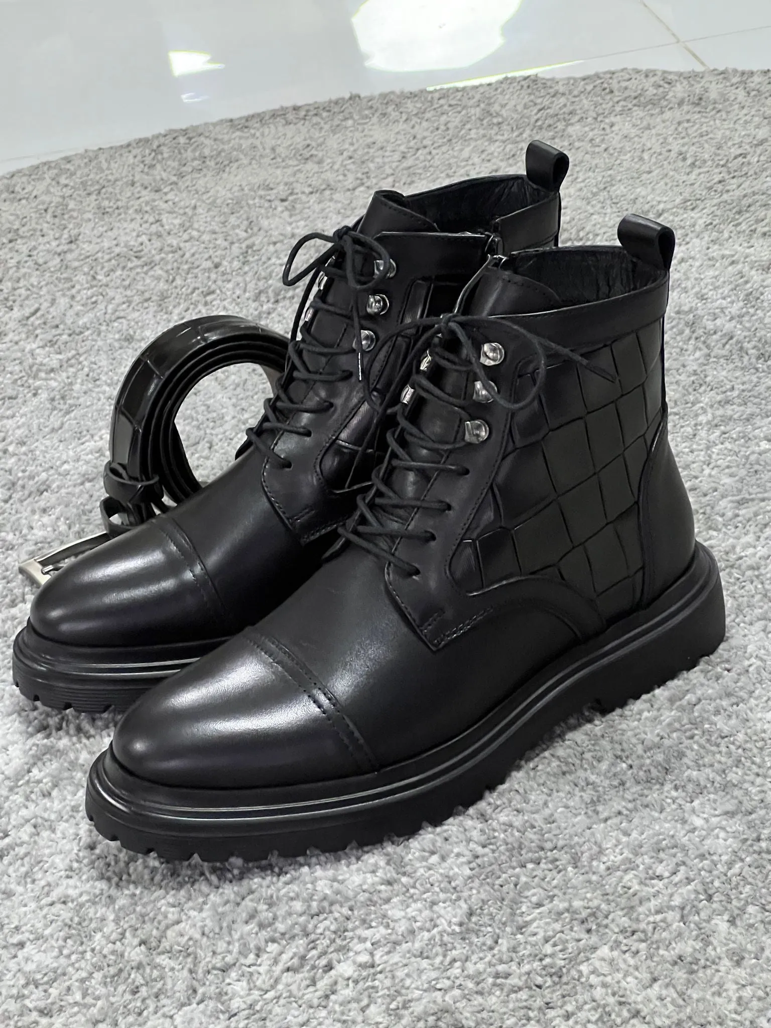 Lenzi Special Edition Zippered Croc Theme Leather Black Boots