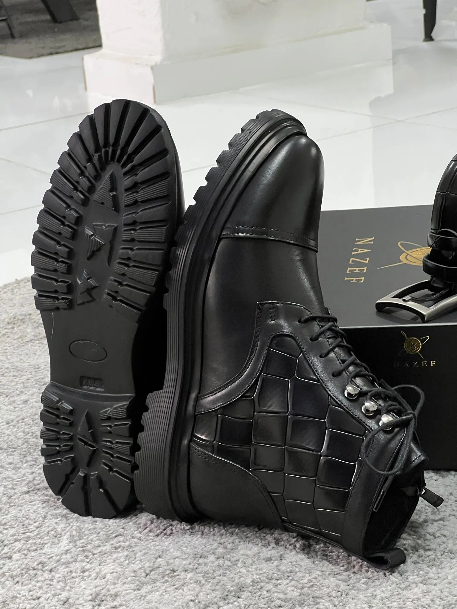 Lenzi Special Edition Zippered Croc Theme Leather Black Boots