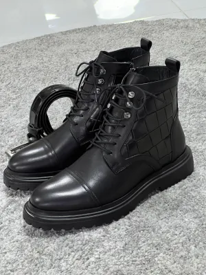Lenzi Special Edition Zippered Croc Theme Leather Black Boots