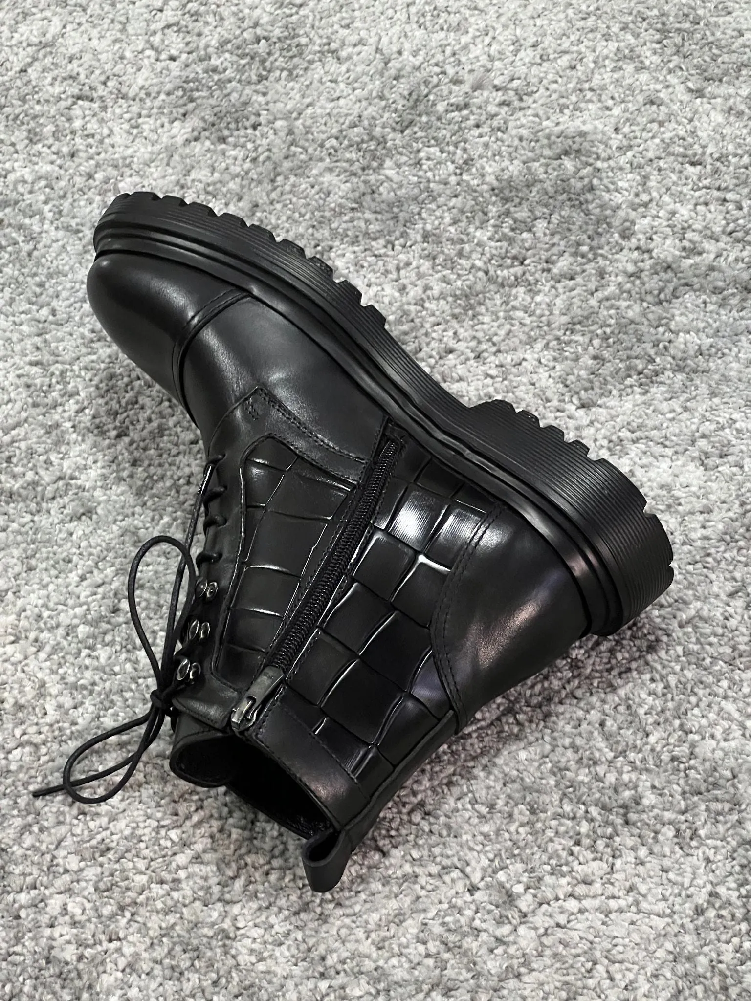 Lenzi Special Edition Zippered Croc Theme Leather Black Boots