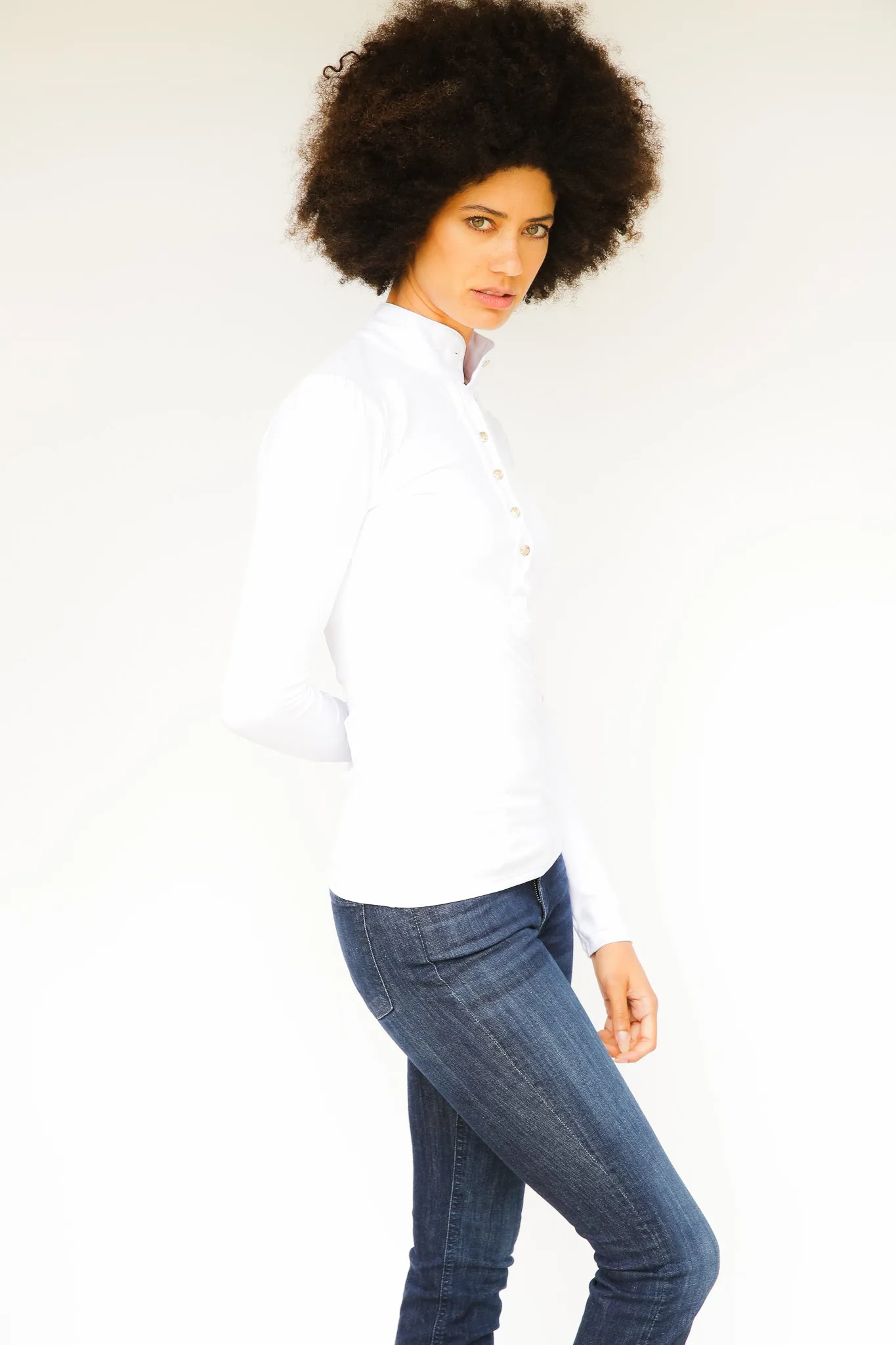 Long Sleeve Jessica Shirt with Gold Icon Buttons
