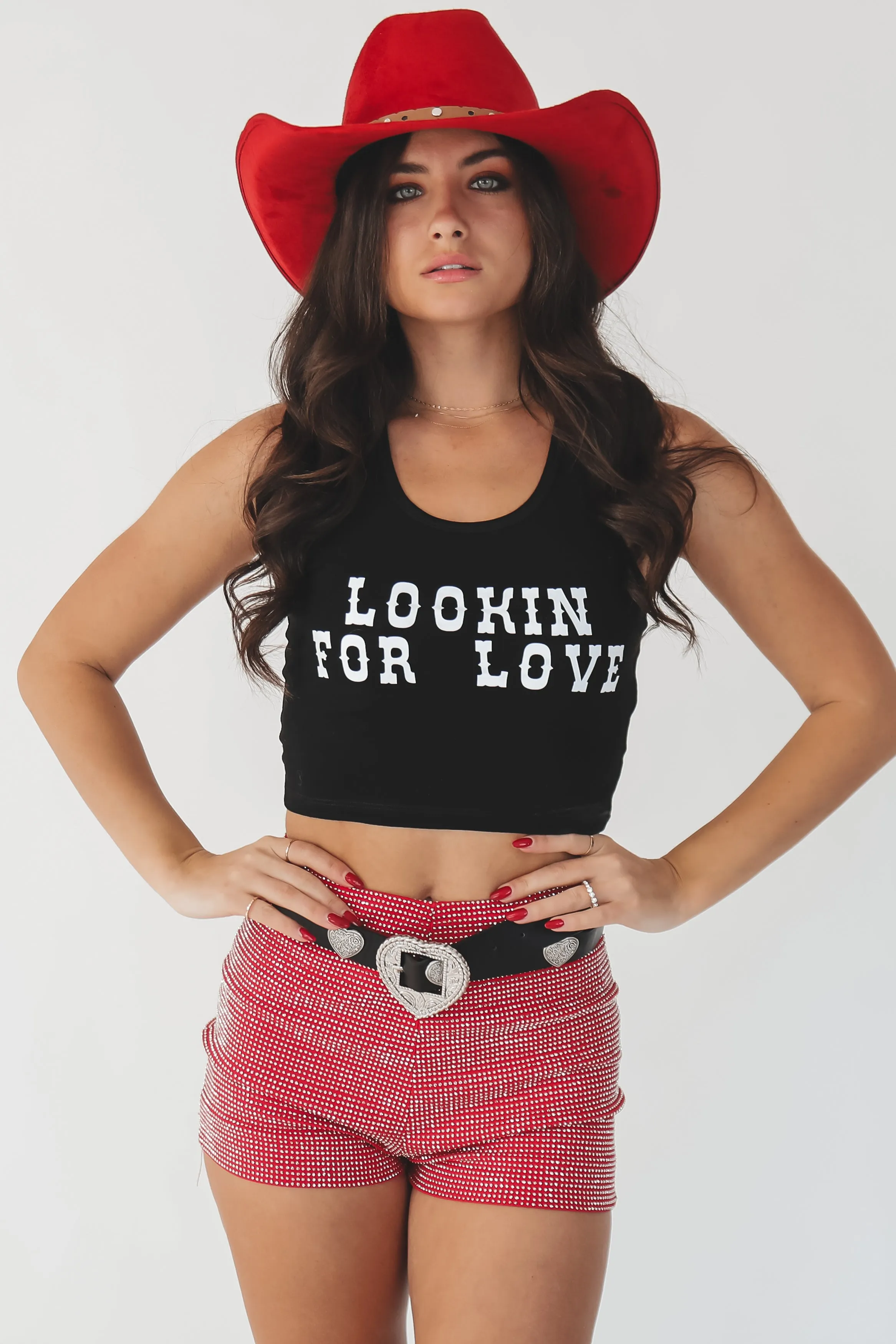 Looking For Love Graphic Western Cropped Tank