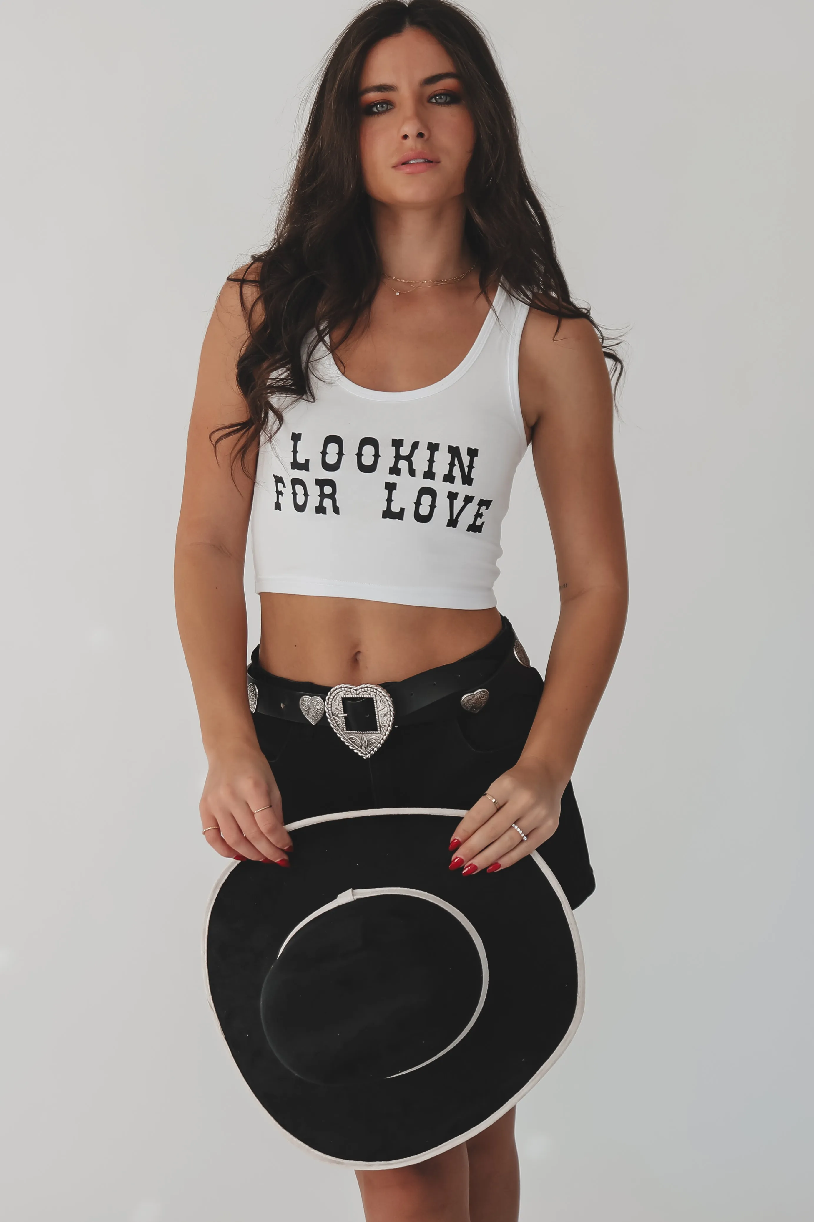Looking For Love Graphic Western Cropped Tank